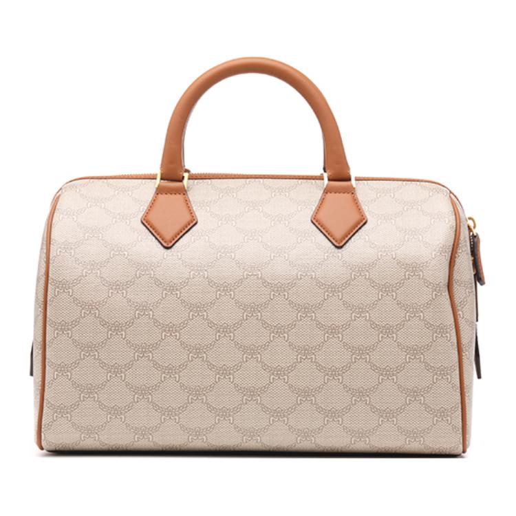 MCM Allover Print Design Detachable Adjustable Shoulder Strap Leather Boston Bag Handbag Medium Women handbags Beige MWBESEA07I9001