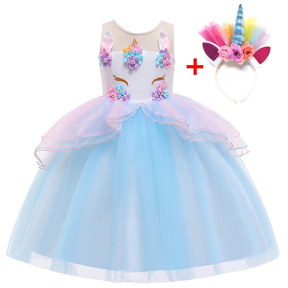Платье принцессы-единорога с пышной юбкой для девочек - Летний наряд для выступления на фортепиано