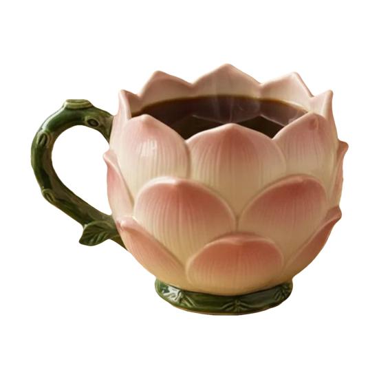 Flower Coffee Mug with Large Capacity Tea Milk Water Floral Shape Handle Heat-resistant Drinking Cup Decoration