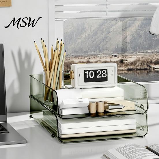 Compact Desk Organizer Clear Acrylic File Tray, 1/2/3/4/5 Tier Paper Ducument Space Saving Box Storage Box, Stackable Office Supplies Rack Transparent