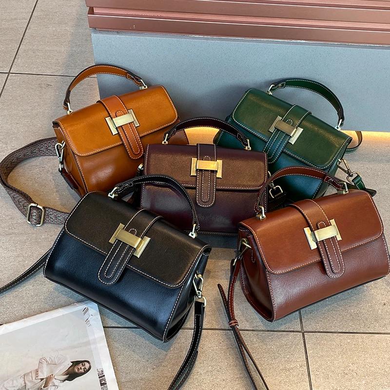 Genuine Leather Bag for Women Small Square Retro Crossbody Shoulder Bags Luxury