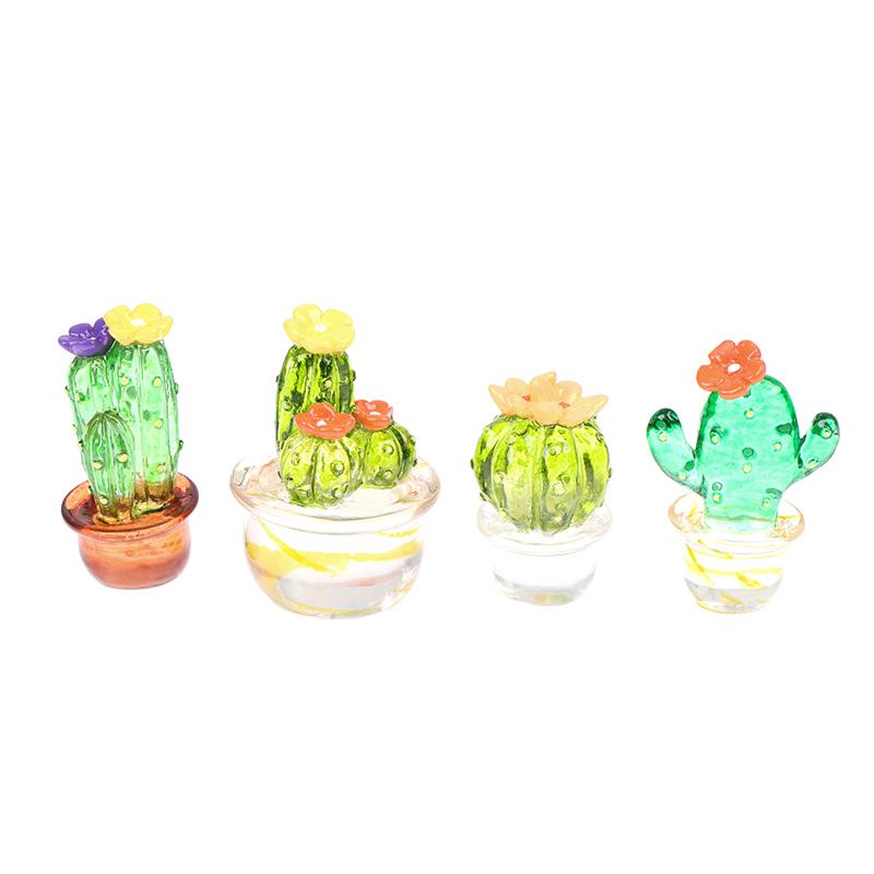 Glass Cactus Figurines Ornaments Mini Bonsai Decor Cute Miniature Desktop Craft