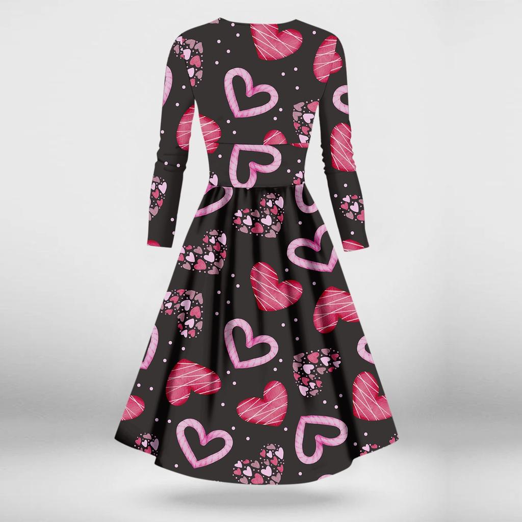 Женская мода повседневное сексуальное платье с длинным рукавом и v-образным вырезом с принтом ко Дню святого Валентина