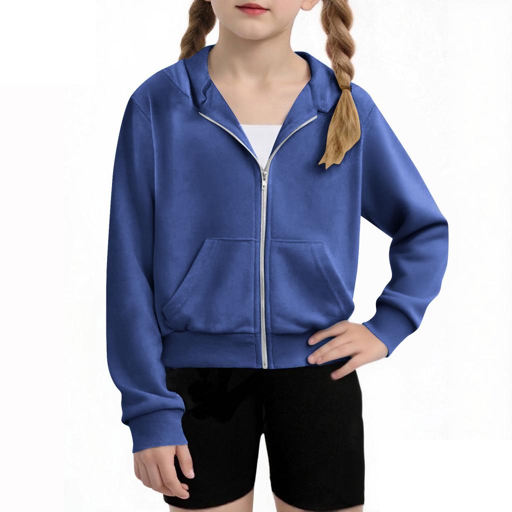 Children's Fashion Solid Color Long Sleeved Hooded Sweatshirt, Girls' Hoodie Jacket