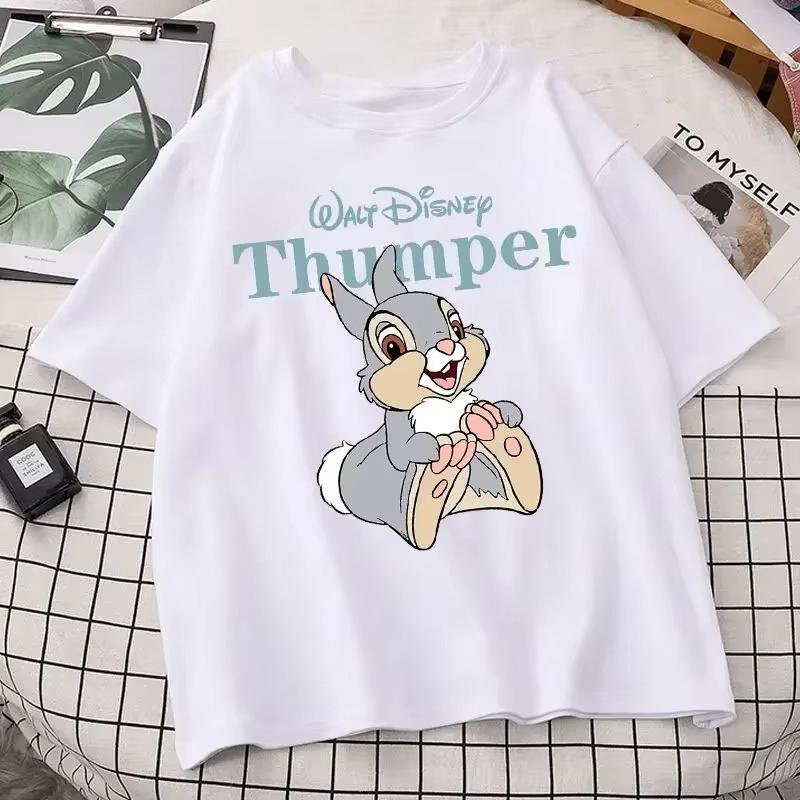 2026 New Cute Cartoon Bambi Retro Fashion Classic Pattern Breathable Crew Neck Top Short Sleeve for Everyday Wear