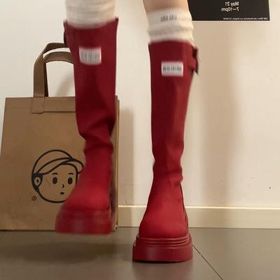 Нишевые буквы на толстой подошве, высокие и тонкие сапоги до колена, женские осенне-зимние, модные в британском стиле, сапоги-чулки в стиле Spice Girl