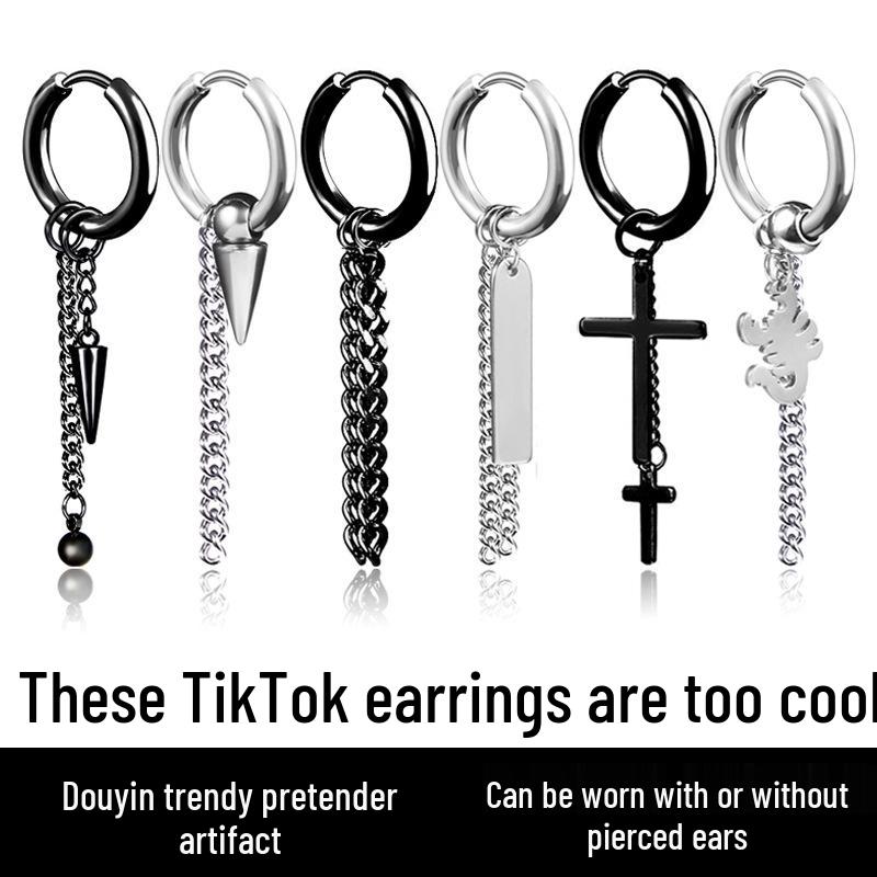 Серьги из титановой стали Baosalina: Модные длинные серьги-цепочки с кисточками для мужчин и женщин.