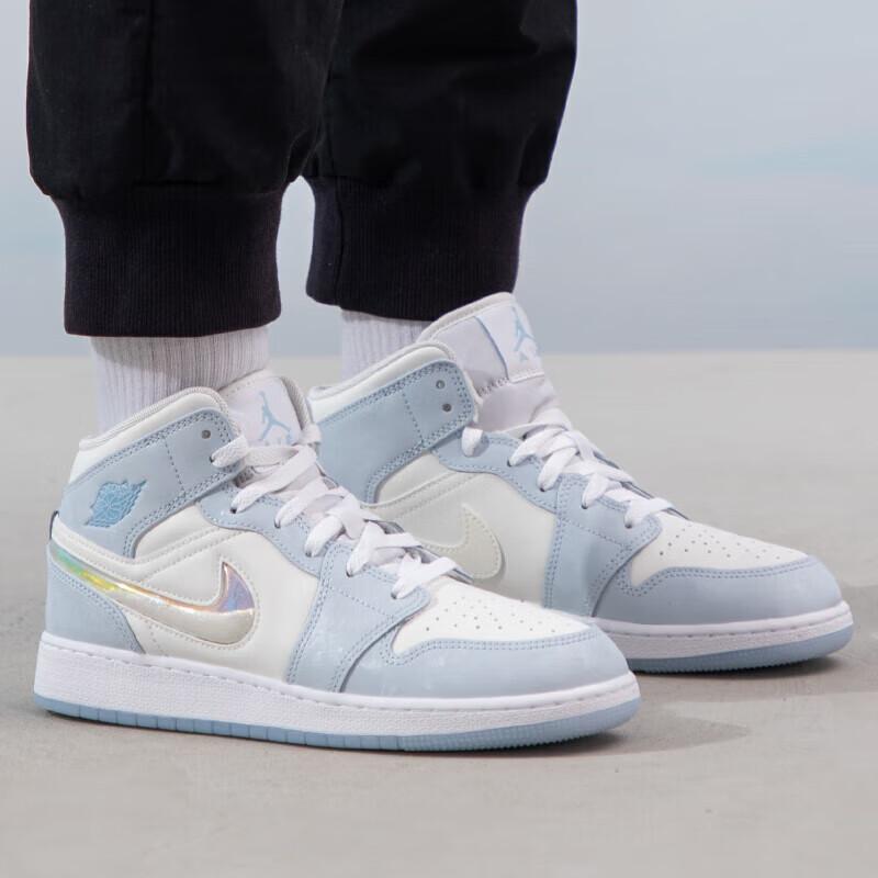 Детские кроссовки Air Jordan 1 Mid SE GS Glitter Swoosh Blue Blue-Tint Summit-White FQ9117-400