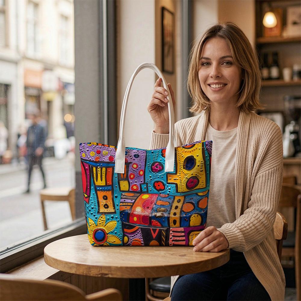 Colorful Abstract Print Tote Bag Fashion Casual Daily Portable Large Capacity Shoulder Bag for Women Outdoor Shopping