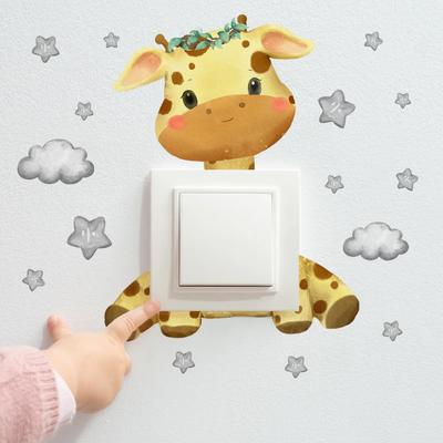 Наклейки на розетки с изображением жирафа для детской комнаты, наклейки на стены с мультяшными облаками и звездами, наклейки на розетки, украшения детской комнаты