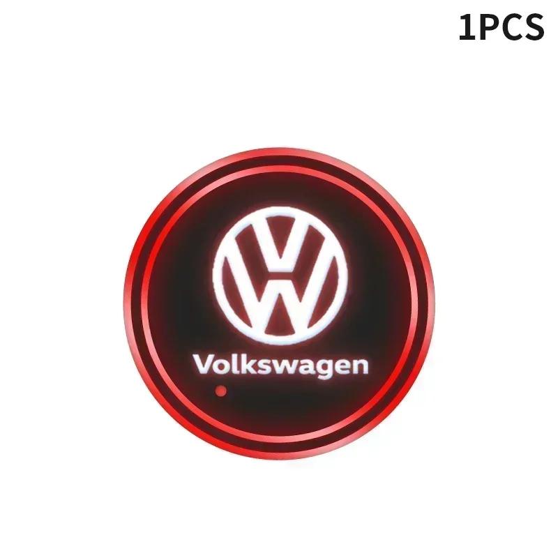 VW 1/2pcs Car Luminous Coasters Water Cup Mat Holder Auto Styling For VW GTI Jetta Golf Beetle CC EOS R32 MK4 golf 4 motion MTM