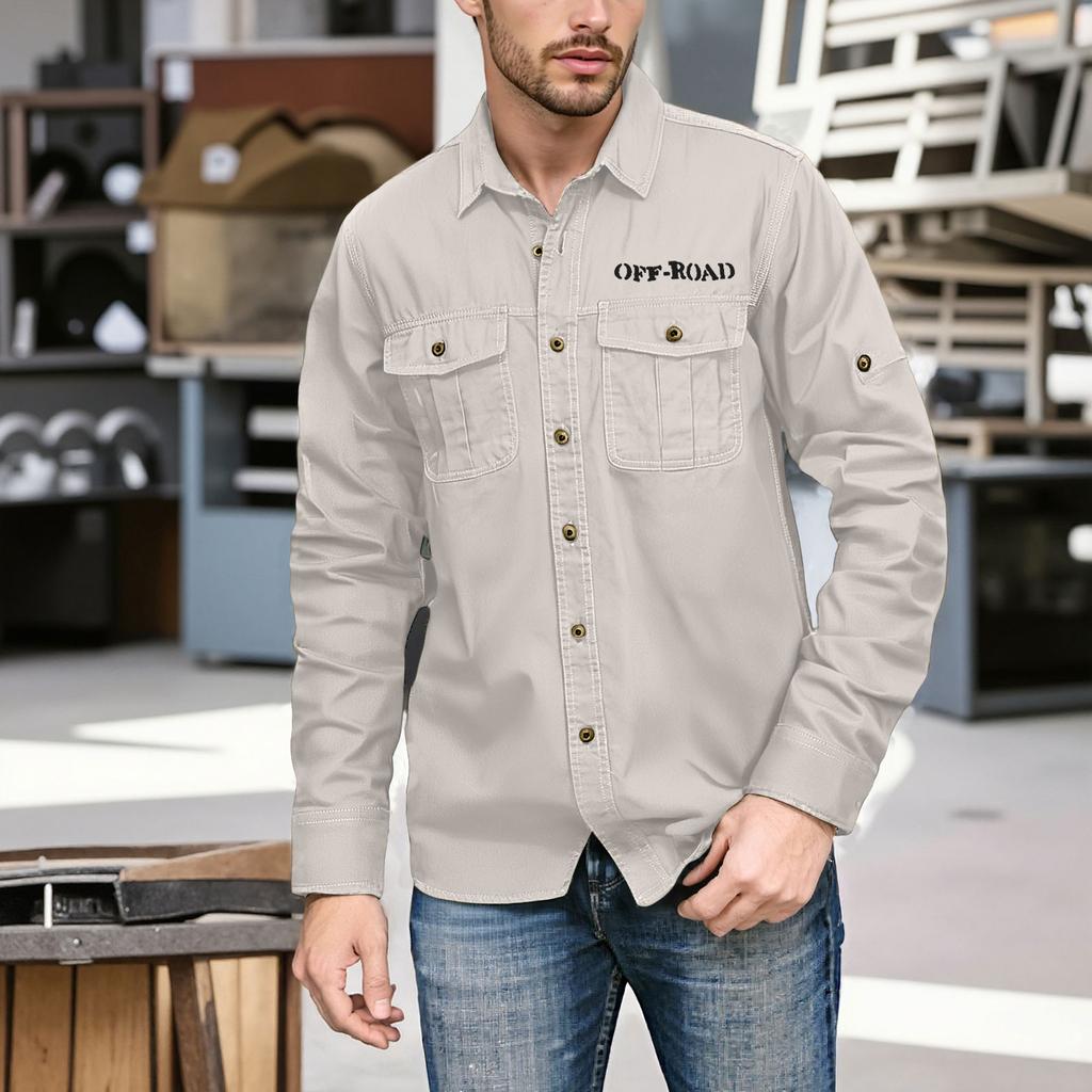 Мужская рубашка с двойными карманами, повседневный топ с длинным рукавом, модный кардиган