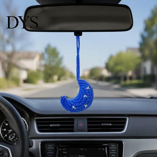Spooky Interior Car Decoration Rearview Mirror Crochet Hanging Decoration, Knitting Grim Reaper Ghost Moon Star Snowman Ornament, Halloween