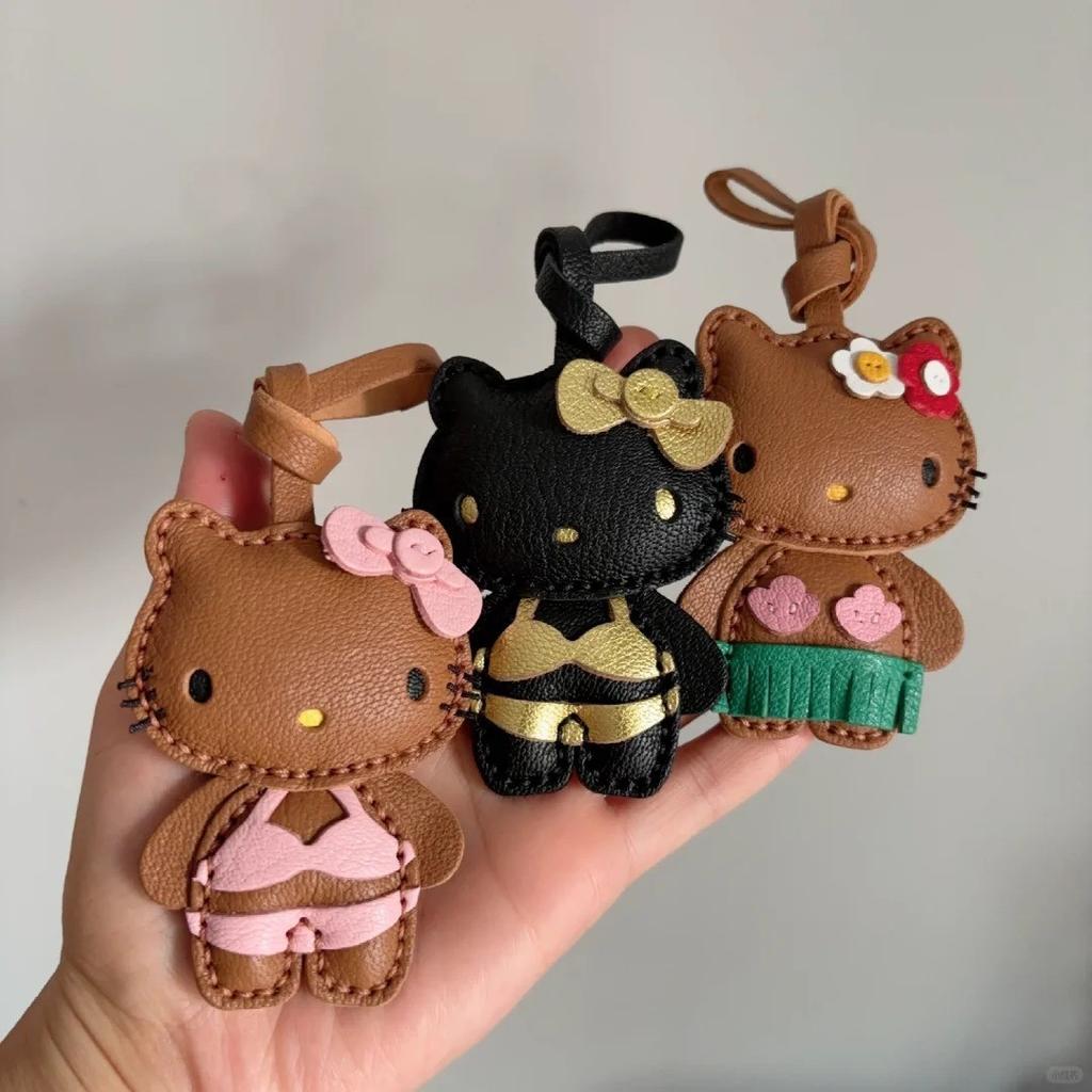 Hello Kitty Dolls Bag Charm Cartoon Sweet High-End Backpack Keychain Mobile Phone Leather Hanging Chain Birthday Gift for Girls