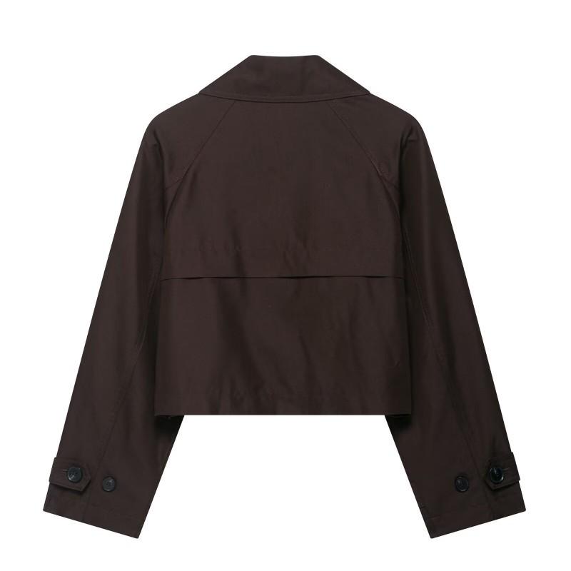 Womens Casual Double-Breasted Short Trench Coat Solid Color Loose Fit 2025