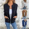 Fall Spring Women Jacket Round Neck Solid Color Long Sleeves Zip-up Baseball Coat