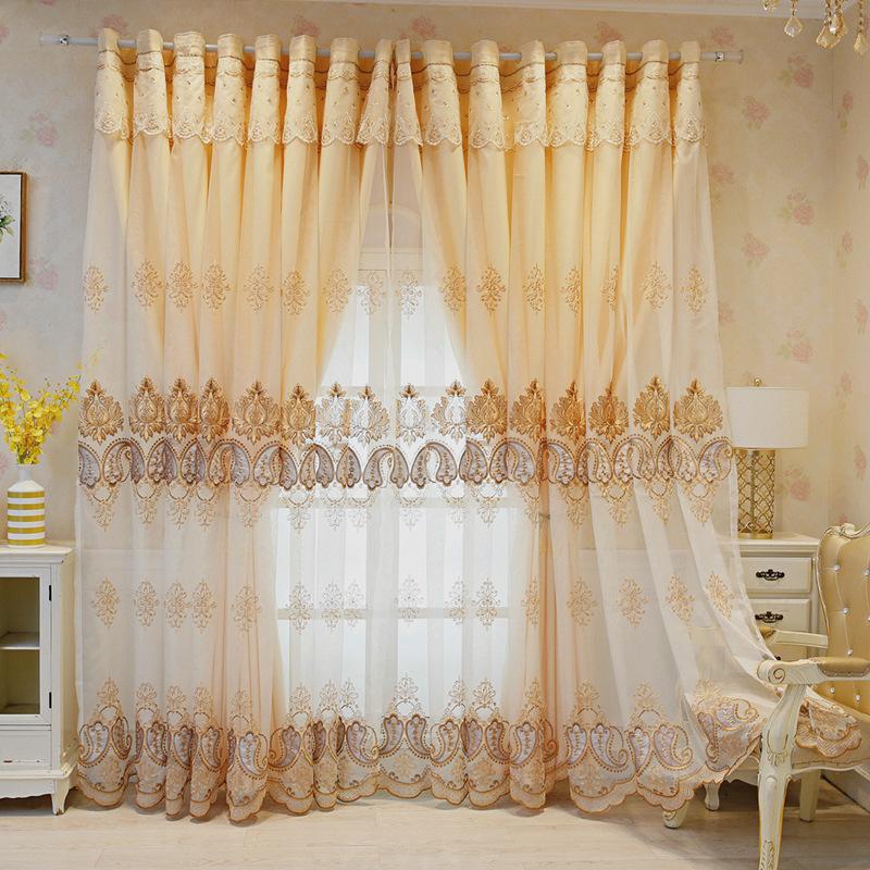 Blackout Curtains UV Protection] Elegant Beige Embroidered Double-Layer Blackout Curtains with UV Protection - Rod Pocket Design for Easy Hanging