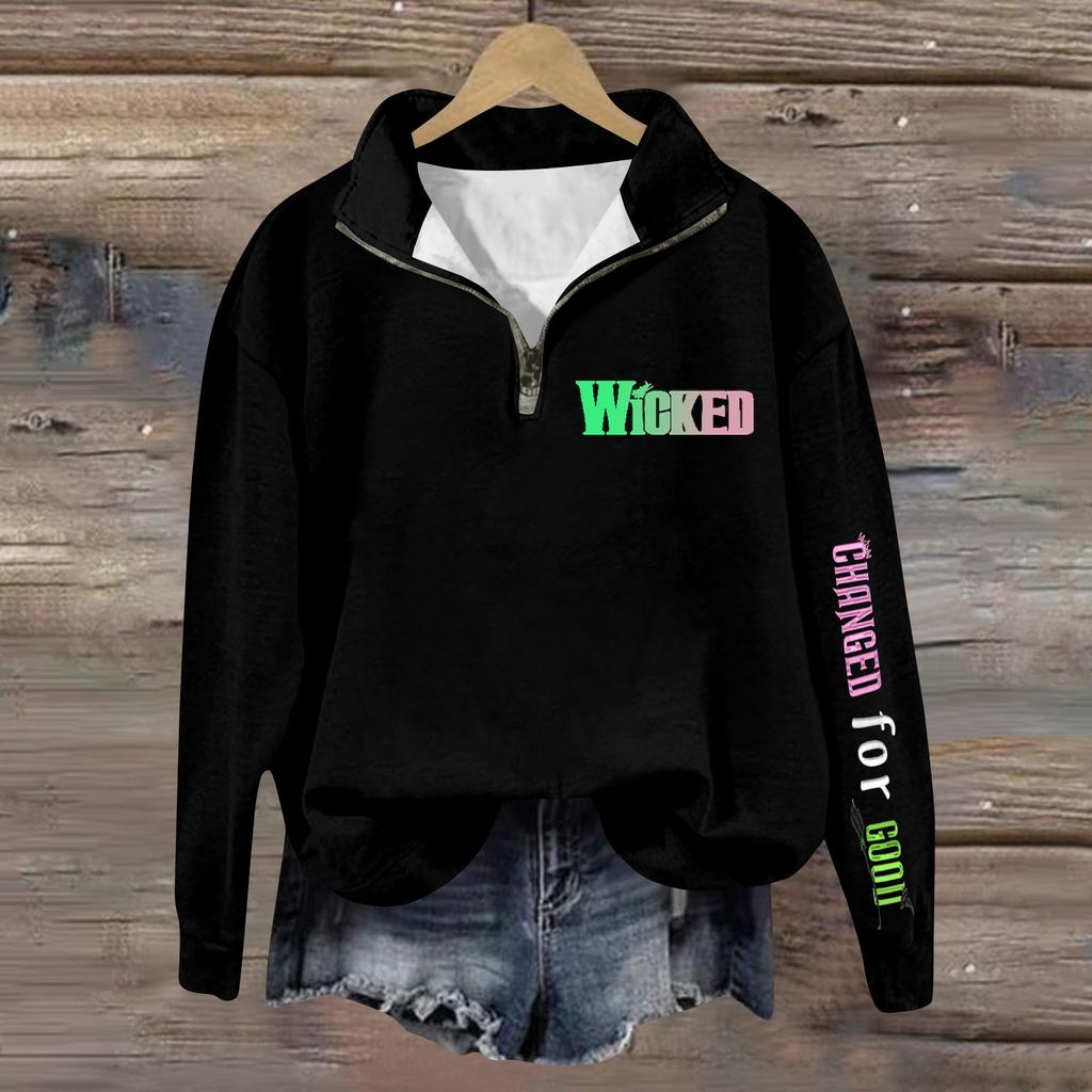 Женская модная универсальная толстовка с длинными рукавами и принтом ведьмы на молнии