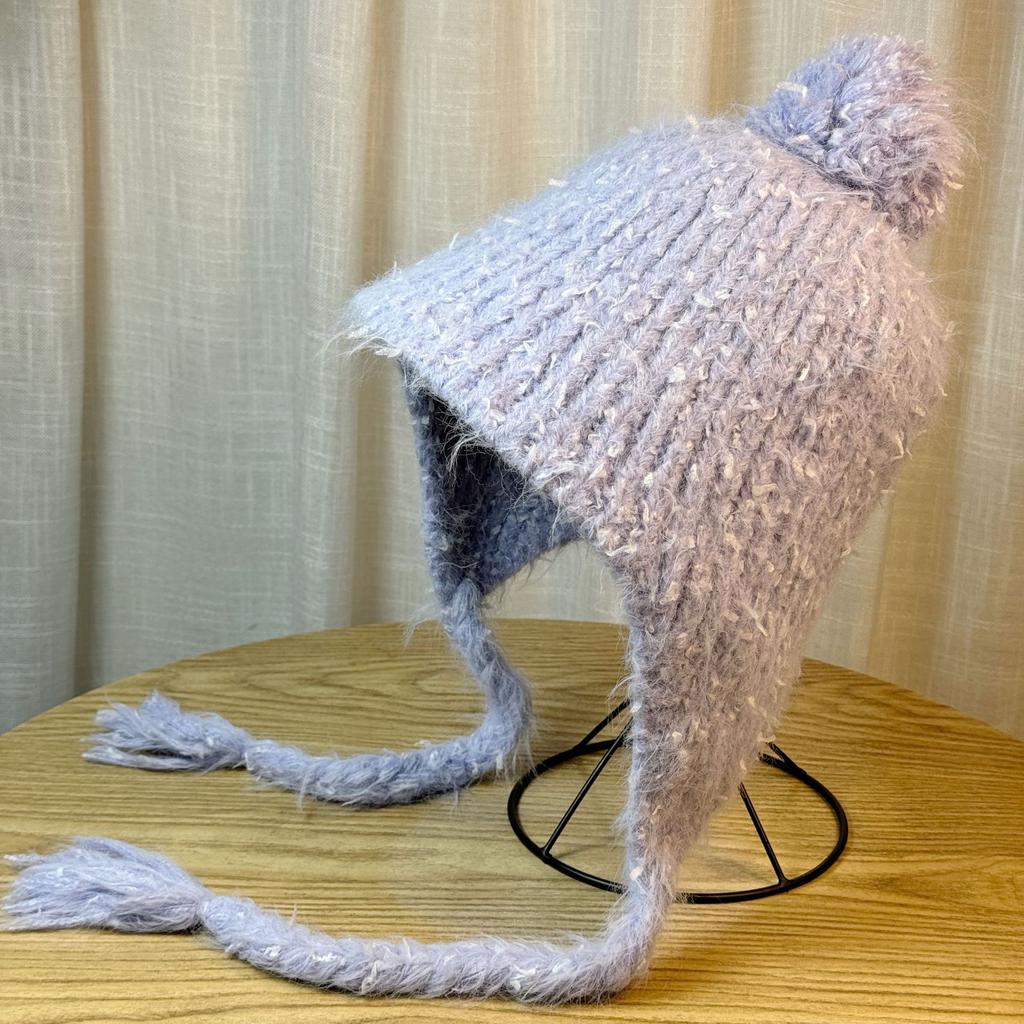 Новая трикотажная шапка Xiaoxiangfeng из экспортной ткани с защитой ушей для женщин с большим меховым помпоном, милая шерстяная шапка, осенне-зимняя, ручной работы, шапка-бандана