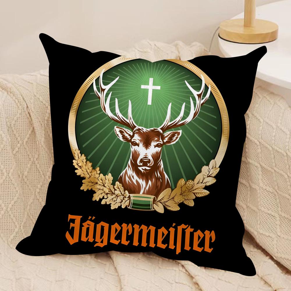 Подушка-чехол Jägermeister-r с логотипом, шелковистый короткий плюш, чехол для диванной подушки, скрытая молния, мягкий пылезащитный чехол для домашнего декора