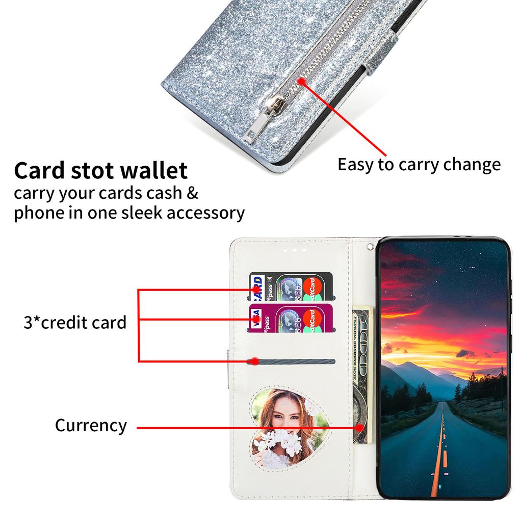 For Xiaomi Redmi Note 13 Pro 5G/Poco X6 5G Case Glitter Zipper Leather Cover with Wallet