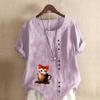 Women's Fashion Cute Cat Prined Short Sleeve T-shirt Loose Cotton Shirt Casual Loose Summer Blouse Tops Plus Size
