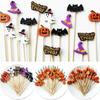 100Pcs Halloween Pumpkin Skewers Bamboo Picks Fruit Forks Buffet Dessert Toothpicks Ghost Bat Halloween Party Decoration