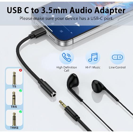 USB C to 3.5mm Audio Adapter Samsung Type C to Headphone Jack Adapter Aux Dongle Cable 3