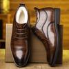 Зимние высокие кожаные ботинки на флисе для мужчин, однотонные, деловые туфли, мужские, новый дизайн, модные, повседневные, теплые, хлопковые ботинки