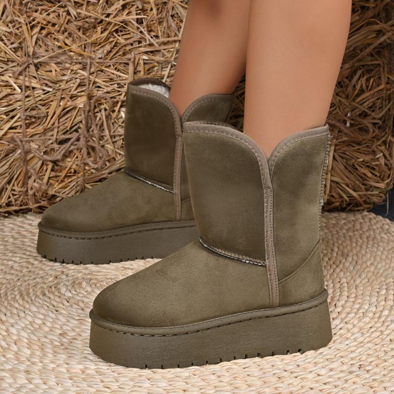 Модные зимние новые хлопковые ботинки с круглым носком, замшевым голенищем на платформе, противоскользящие, износостойкие, плоские сапоги для снега