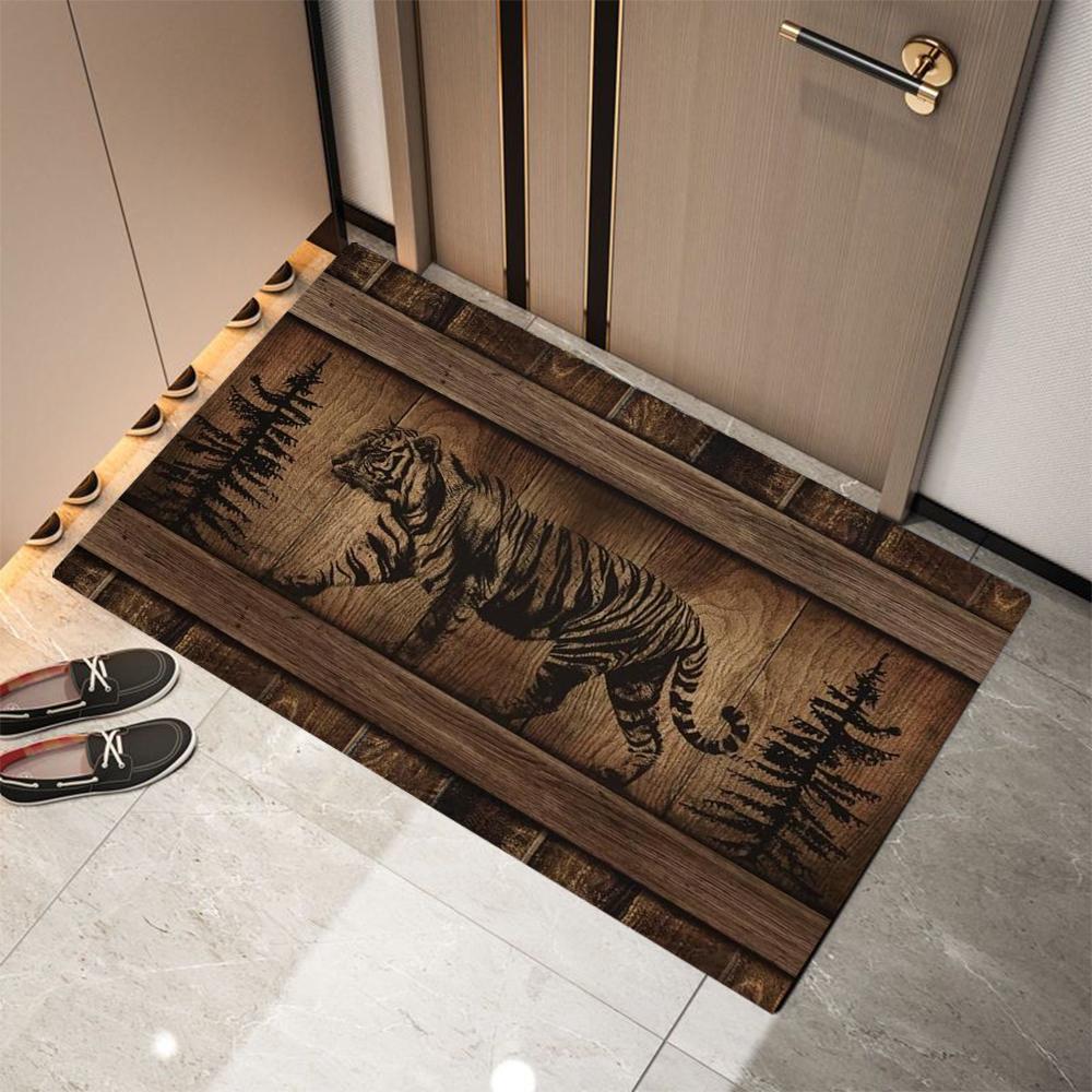 Rustic Retro Woodland Safari Animal Doormat Non-Slip Machine Washable Carpet for Living Room Bedroom Kitchen Laundry Rug