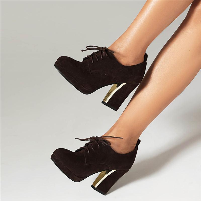 Женские туфли на высоком каблуке, одиночные туфли, весенне-осенняя водонепроницаемая платформа, толстый каблук, шнуровка, большой размер, всесезонная обувь.