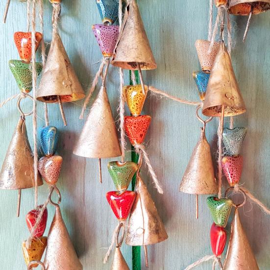 Colored Ceramic Bead Wind Chime Bohemian Farmhouse Rustic Hanging Metal