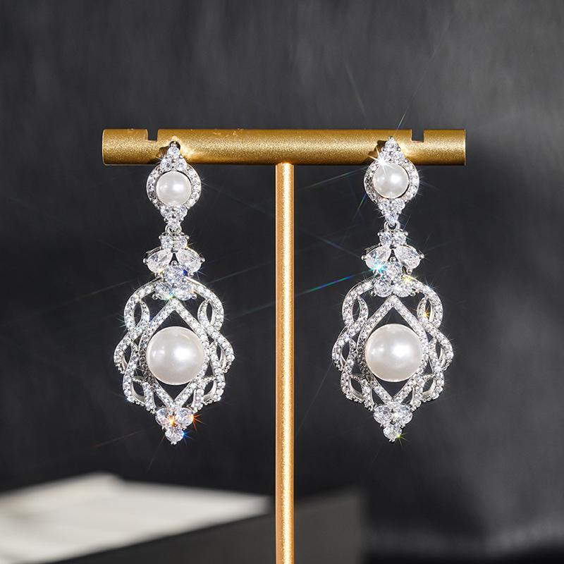 Xiaomi Huitan Royal Sparkling Cubic Zirconia Drop Earrings for Women Gentle Wedding Engagement Bridal Aesthetic Imitation Pearl Jewelry