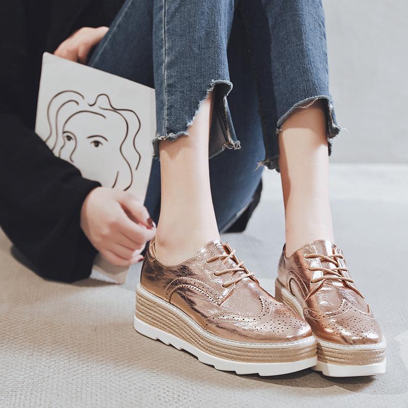 Туфли на толстой подошве в британском стиле, туфли «Бисквит», одинарные туфли на шнуровке, маленькие кожаные туфли, универсальная корейская версия, новая весенняя модель HZB