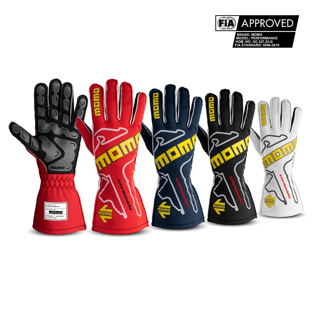 FIA Approved MOMO Performance Racing Size 8 8856-2018 Gloves, Black, (S)
