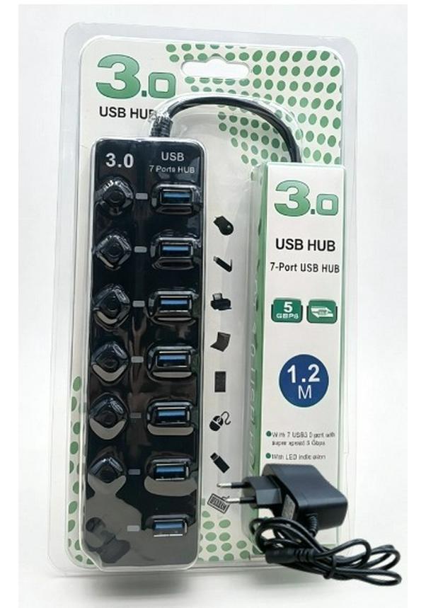 Семипортовый USB 3.0 хаб-удлинитель 1,2 м для телефона, ноутбука и Switch