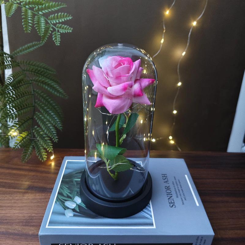 Simulation rose eternal flower glass cover small gift desktop ornament Valentine's Day Christmas gift new product