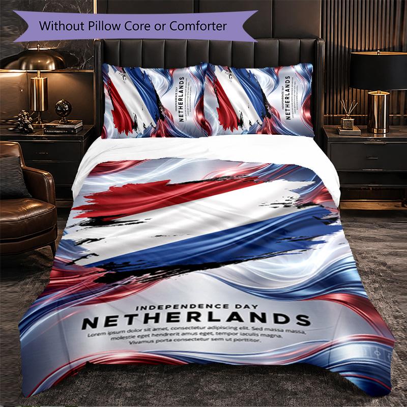 Netherlands Football Pattern 3 Pieces Bedding Set Soft Microfiber Duvet Cover with Pillow Cases for Bedroom