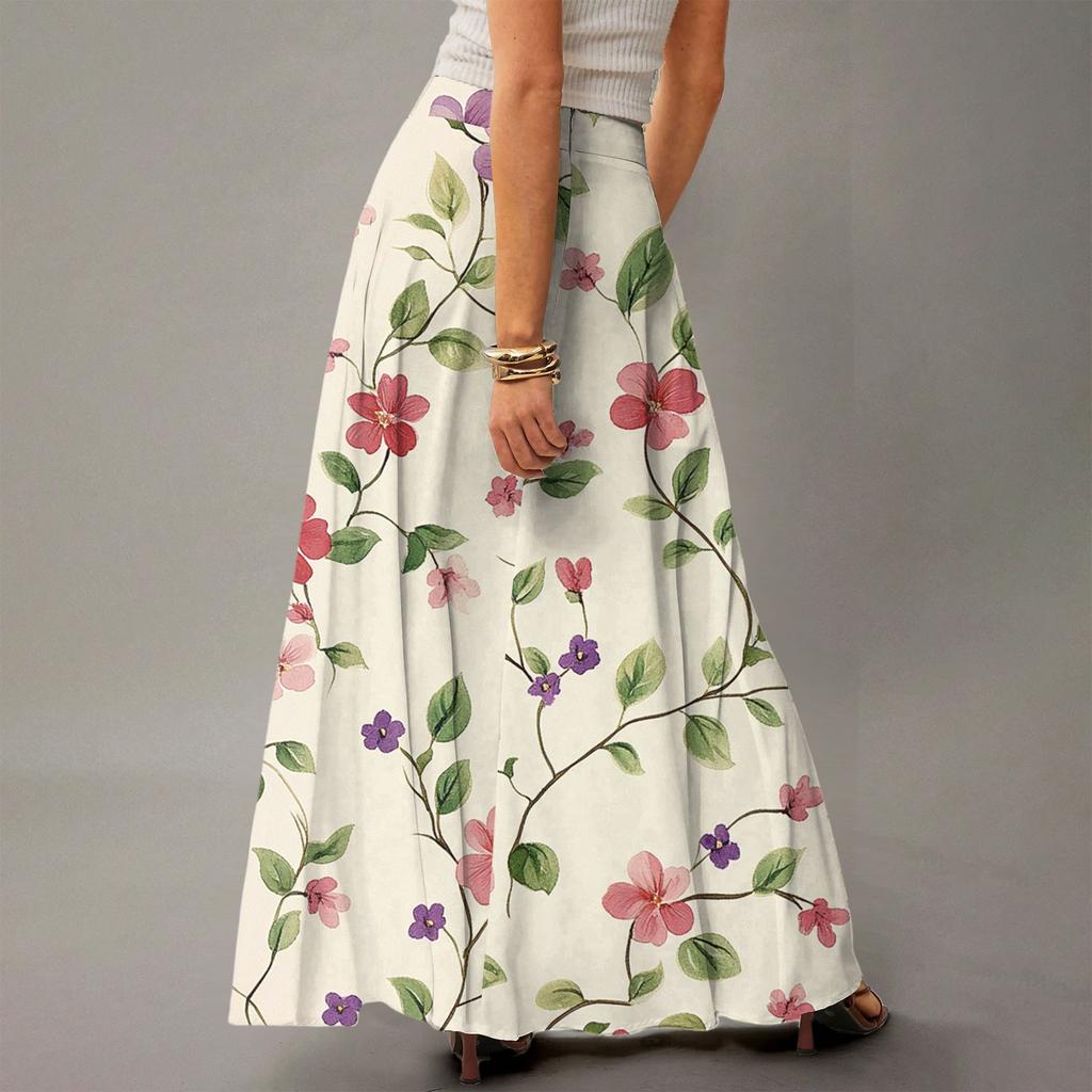 Женская повседневная складная юбка макси с цветочным принтом, высокой талией и карманом, с драпировкой