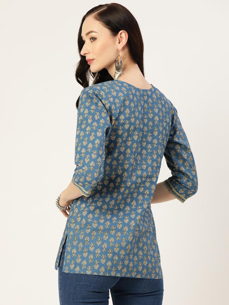 Синяя набивная хлопковая курти