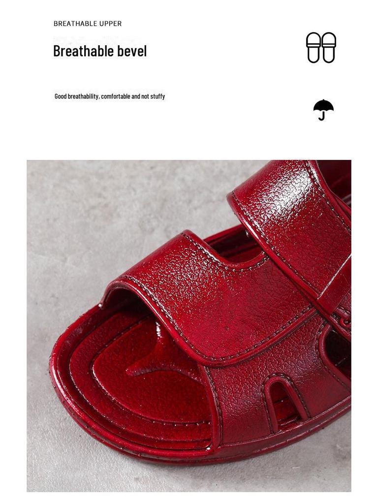 Красные повседневные пляжные тапочки из ПВХ с открытым носком в Корейском стиле: Удобные, модные шлепанцы для взрослых