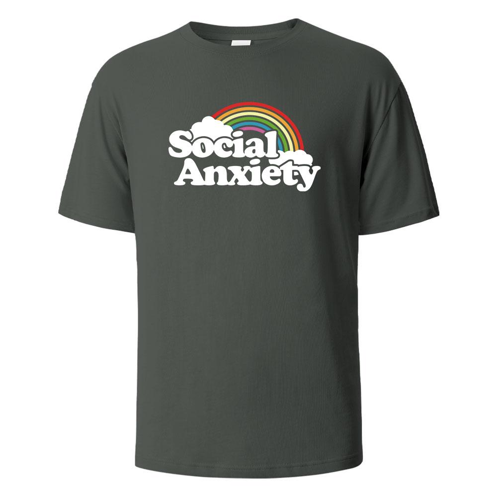 Social Anxiety Printing Mens Tshirt Casual Breathable Tees 100Cotton Funny Tops Street Oversized TShirts For Men Women Oneck