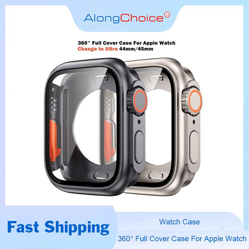 Закаленное стекло+крышка для Apple Watch Case 45 мм 44 мм 41 мм 40 мм Аксессуар Защитная пленка для экрана для Iwatch Serie 9 8 7 6 SE 5 4