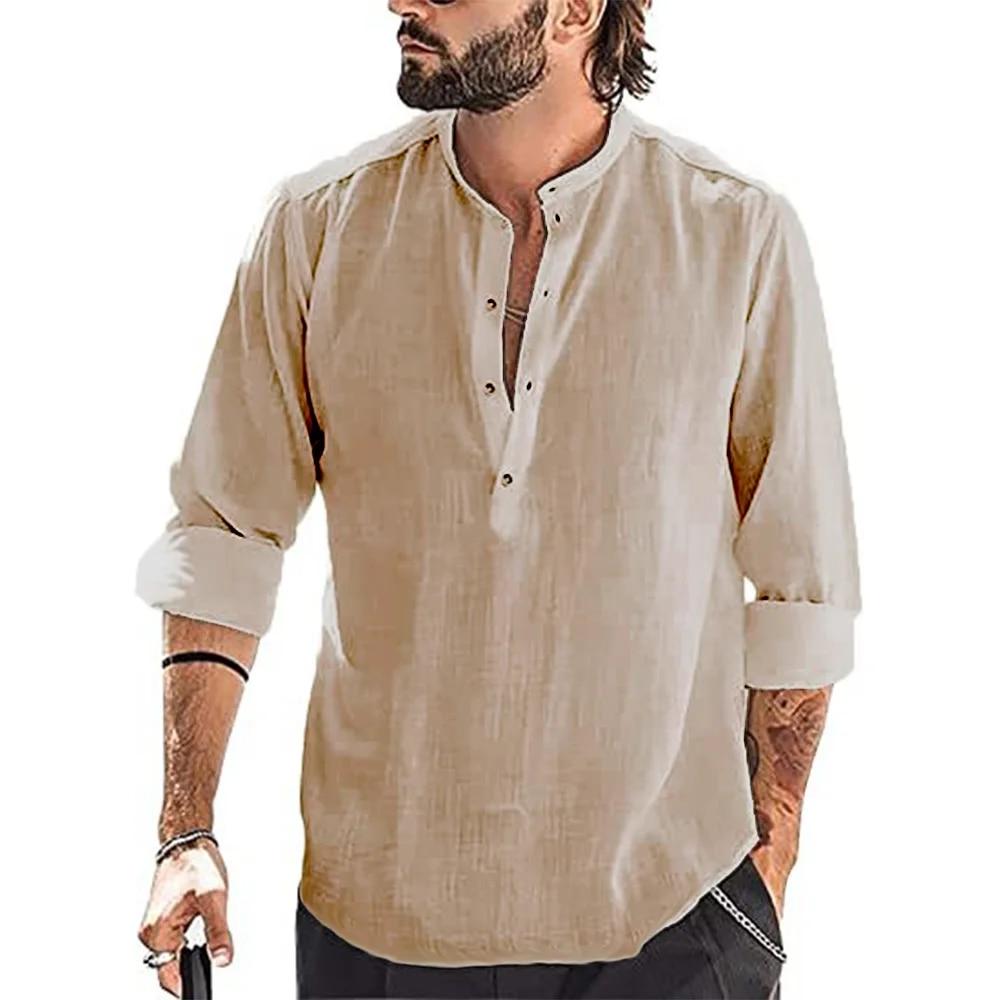 New Men's Casual Blouse Cotton Linen Shirt Loose Tops Long Sleeve Tee Shirt Spring Autumn Casual Handsome Men's Shirts