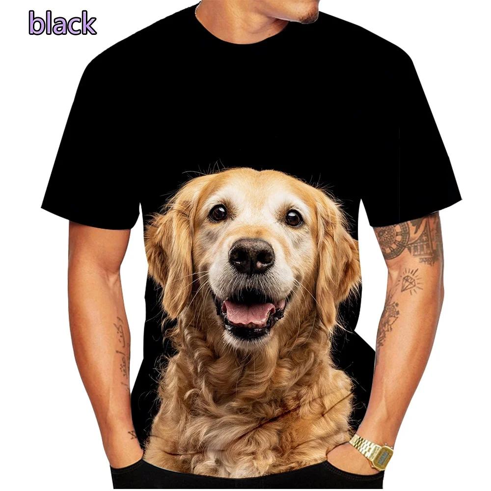 2024 Fashion Short Sleeve Cute Dog Summer 3D Printed T-Shirt Golden Retriever Fashion Casual Men's T-Shirt