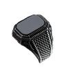 Wei Ya Men's Retro Black Square Agate Pattern Ring - Trendy and Unique Design