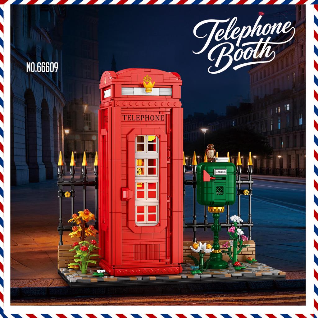 1707Pcs British Telephone Booth Building Blocks Set With Lights, Model Assembly, Desktop Ornament, Diy Toy, Birthday Gift