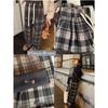 145 Women's Brown Vintage Plaid Wide-Leg Pants, High Waist, Fleece-Lined, Petite Size, Casual Autumn/Winter Style.