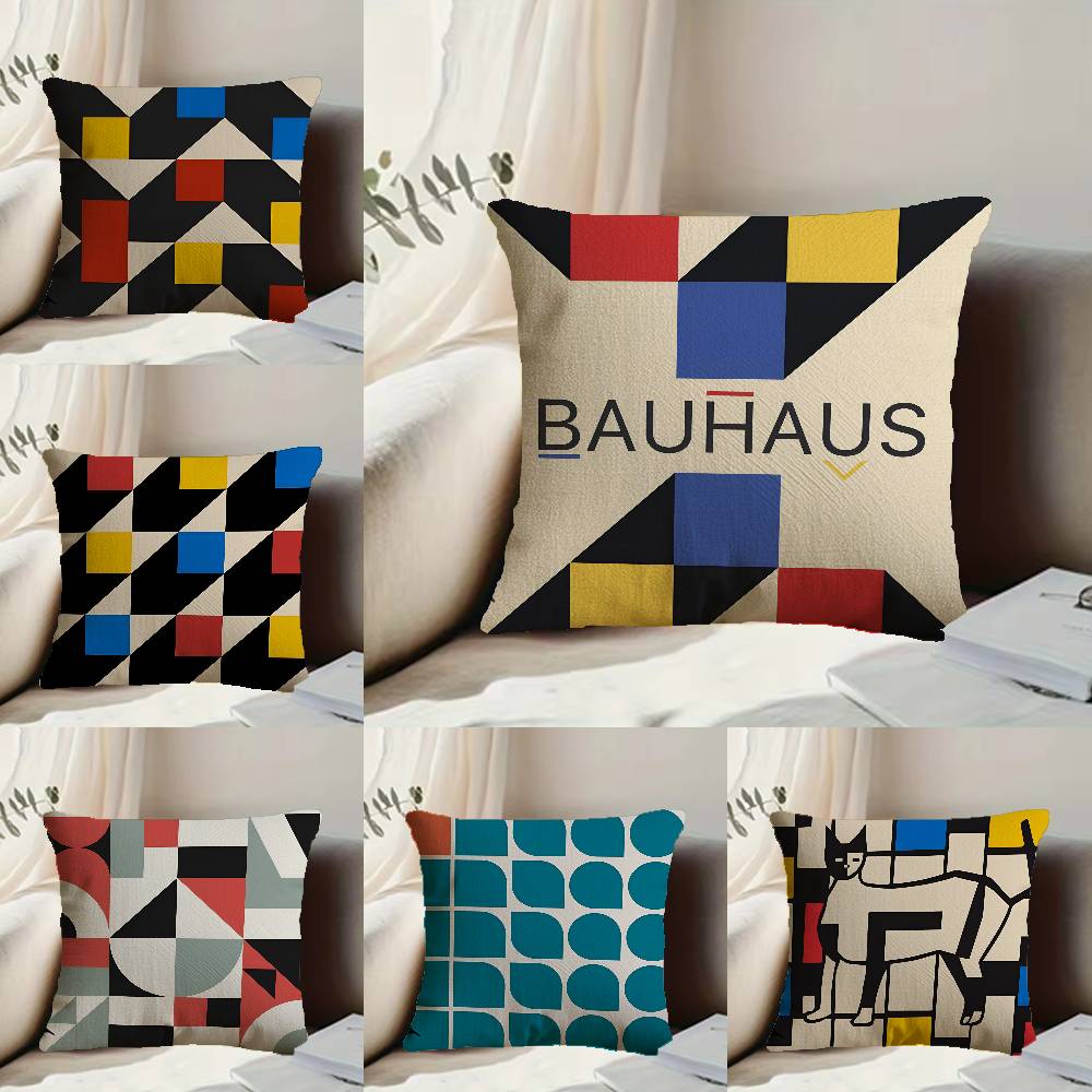 Abstract B-Bauhaus Geometry Pillow Case Anti-dustmite Pillowcase Invisible zipper silky short plush Sofa cushion cover